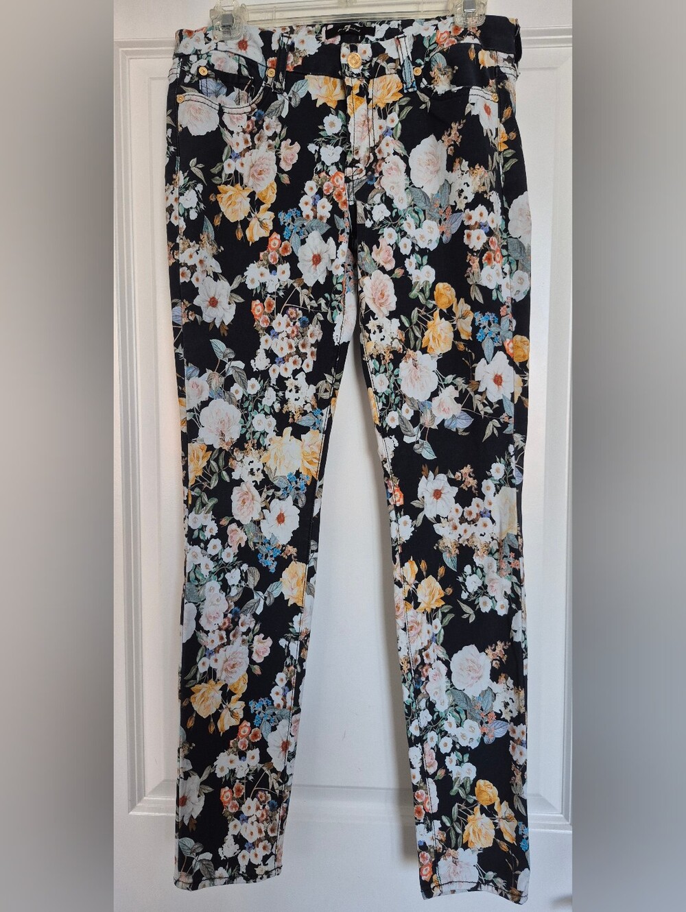 7 For All Mankind Black Floral Skinny Jeans